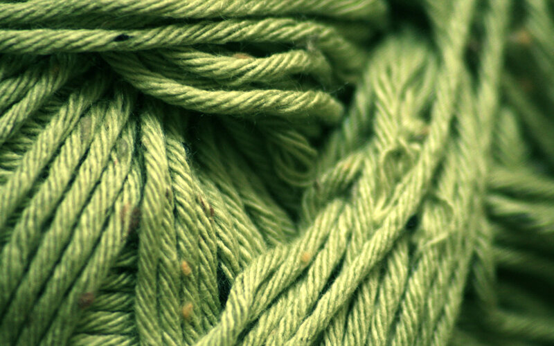close-up of green yarn