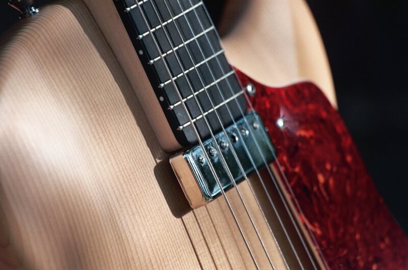 close-up of guitar body