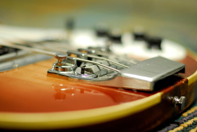 close-up of guitar bridge