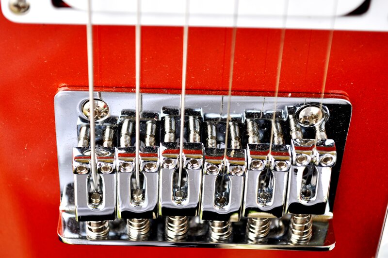 close-up of guitar bridge