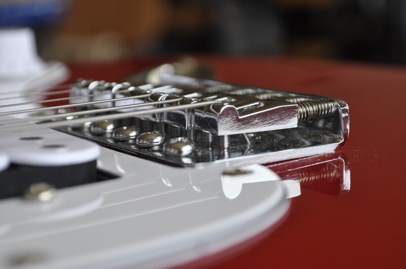 close-up of guitar bridge