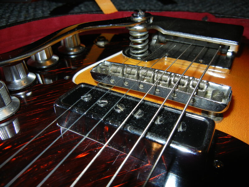 close-up of guitar bridge
