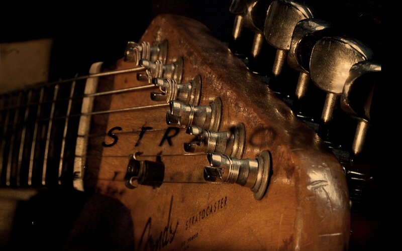 close-up of guitar headstock