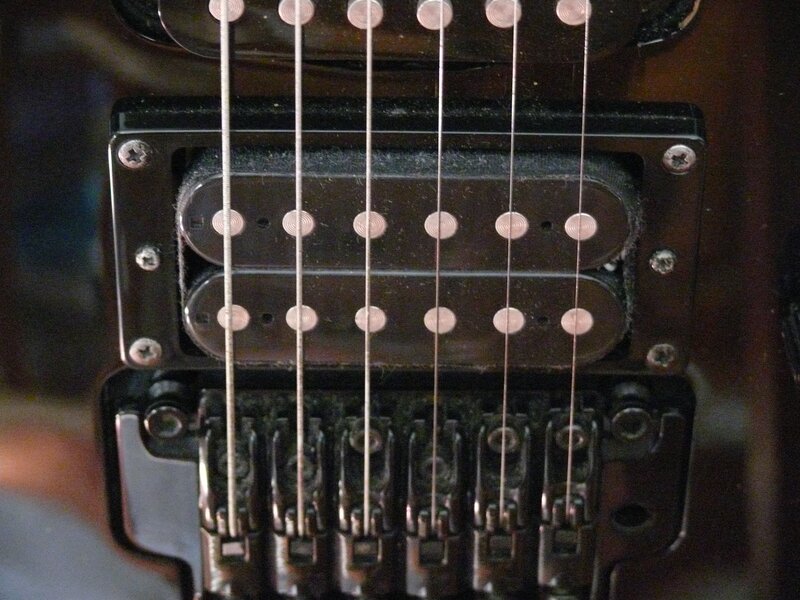 close-up of guitar pickups