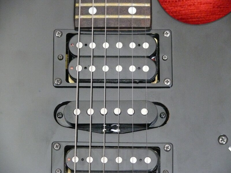 close-up of guitar pickups