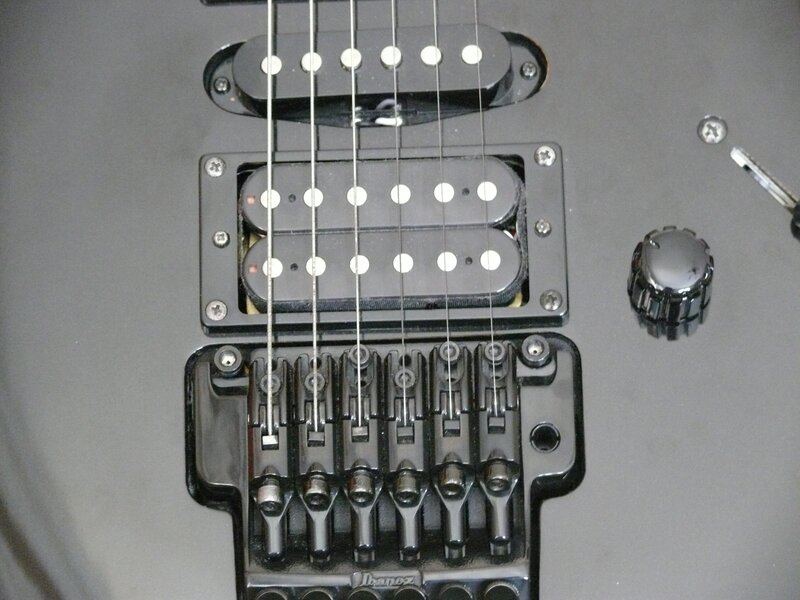 close-up of guitar pickups