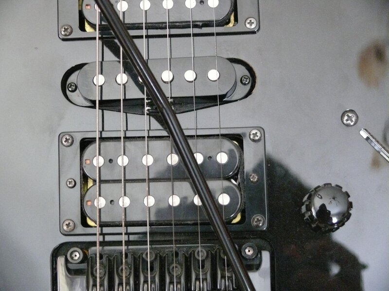close-up of guitar pickups