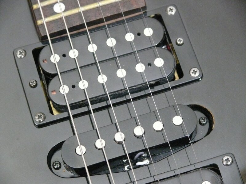 close-up of guitar pickups