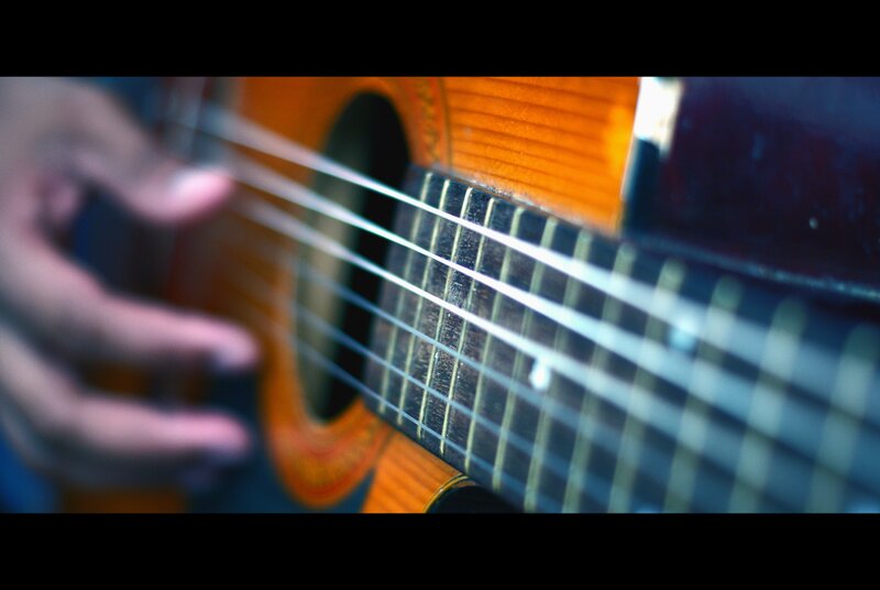 close-up of guitar playing