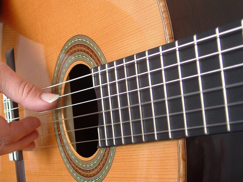 close-up of guitar playing