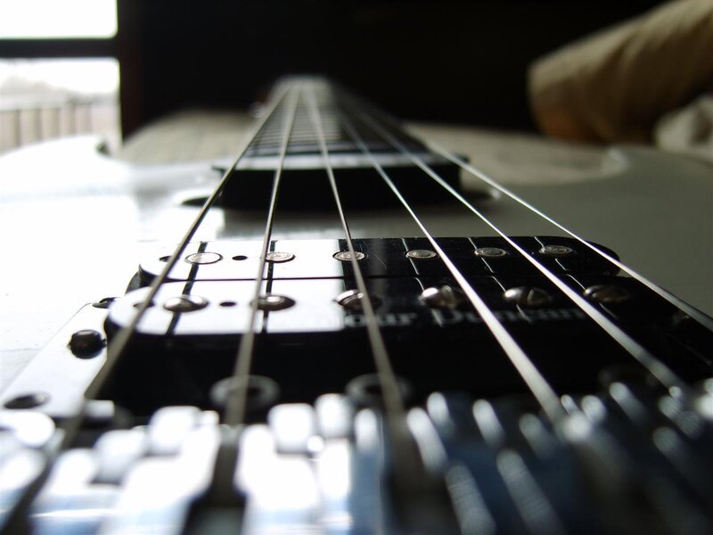 close-up of guitar strings