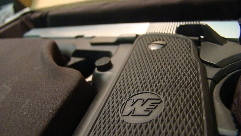 close-up of handgun grip
