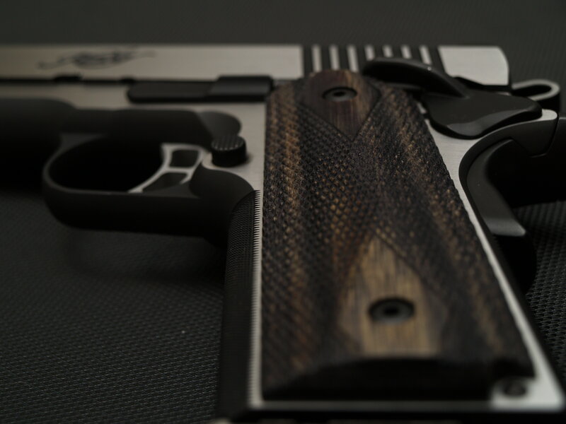 close-up of handgun grip