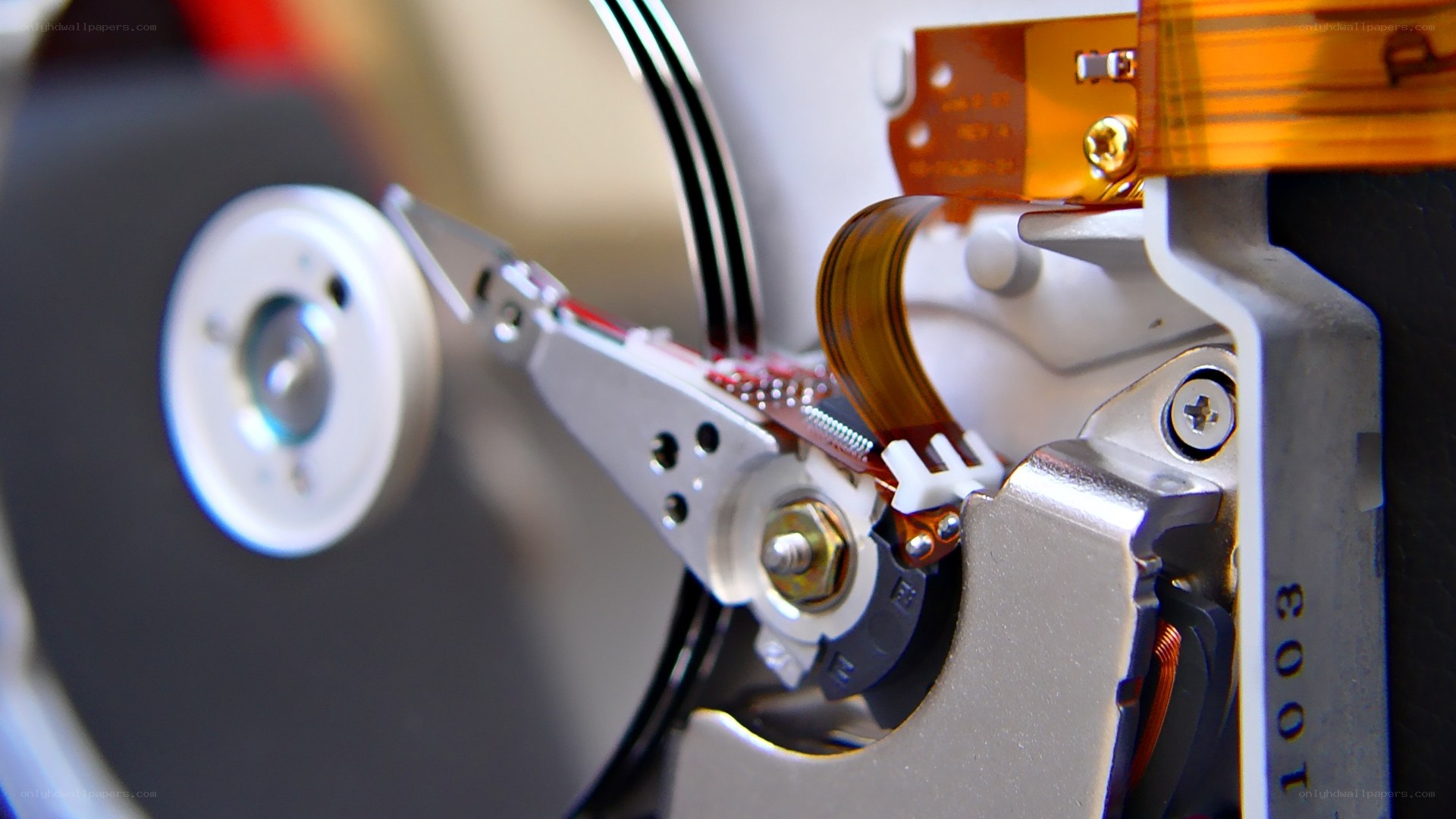 Close-up of hard drive internals