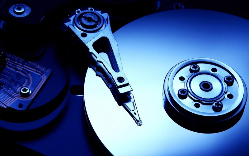 Close-up of hard drive internals