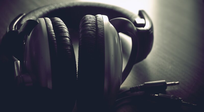 Close-up of headphones on table