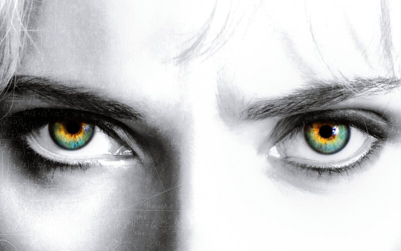 Close-up of Human Eyes — White, Dramatic