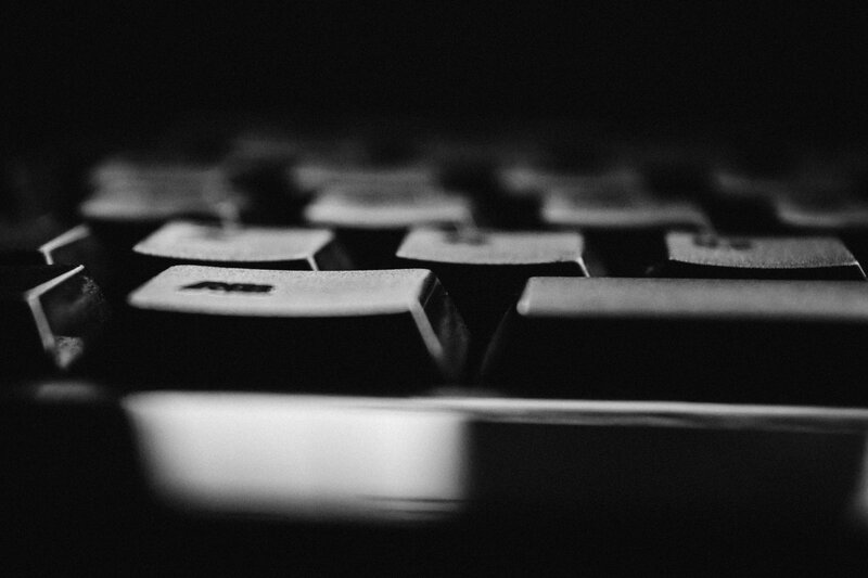 Close-up of Keyboard Keys — Black, Dramatic, Photograph, Black and White