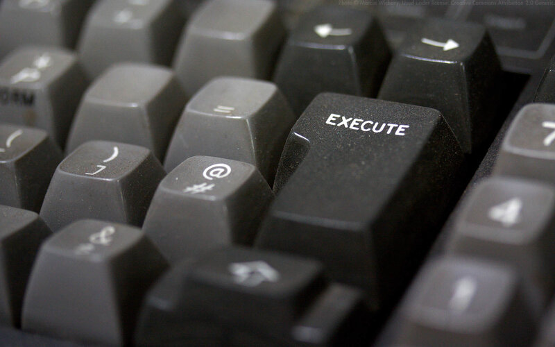 Close-up of keyboard with execute key