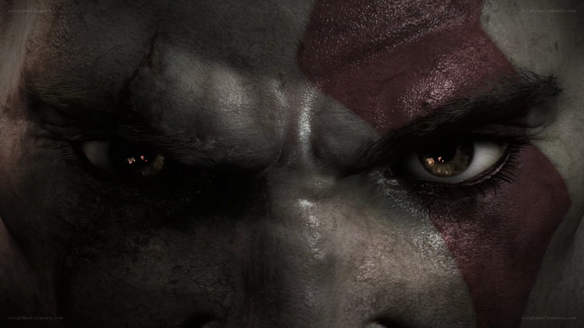 close-up of kratos face
