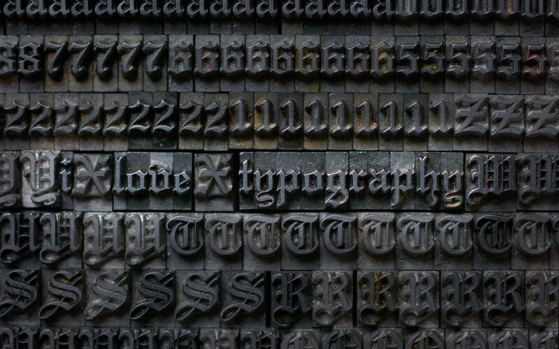 Close-up of letterpress type blocks