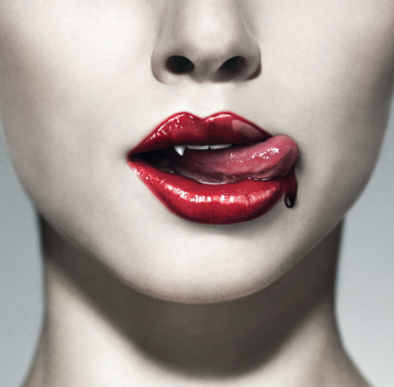 Close-up of Lips and Chin — Red, Dramatic