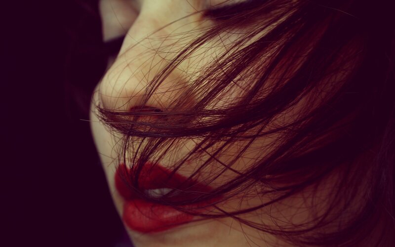 close-up of lips and hair
