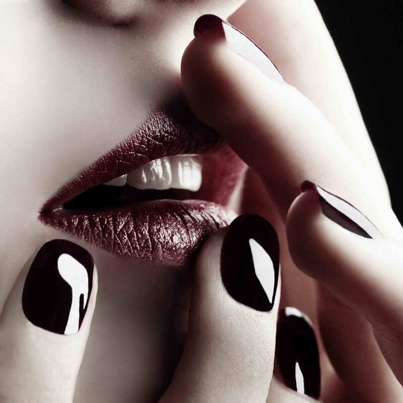 Close-up of Lips and Hand — Black