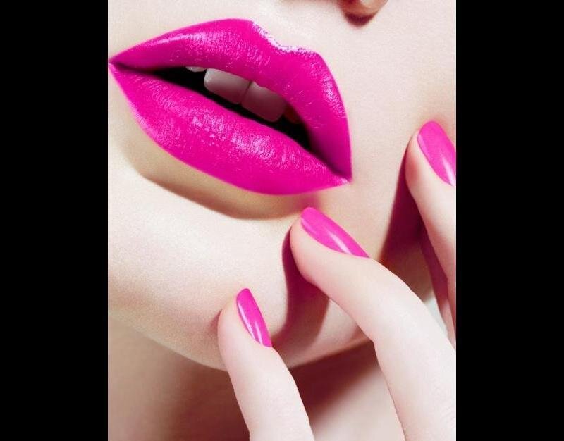Close-up of Lips and Hand — Pink, Dramatic