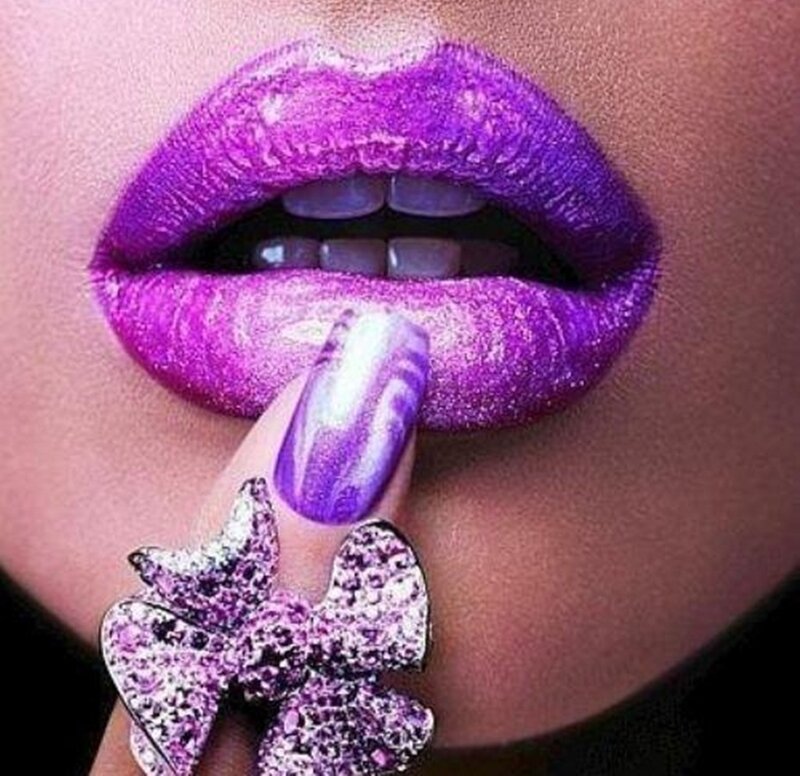 Close-up of Lips and Hand — Purple