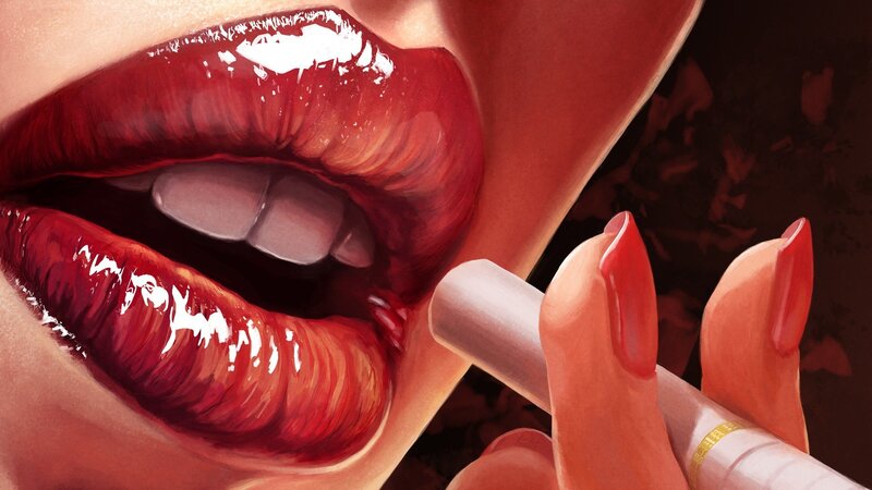 Close-up of Lips and Hand — Red, Dramatic