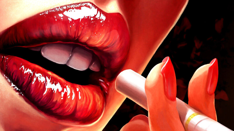 Close-up of Lips and Hand — Red