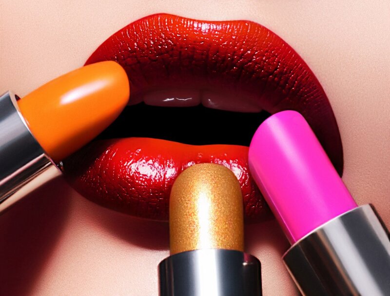 Close-up of Lips and Lipsticks