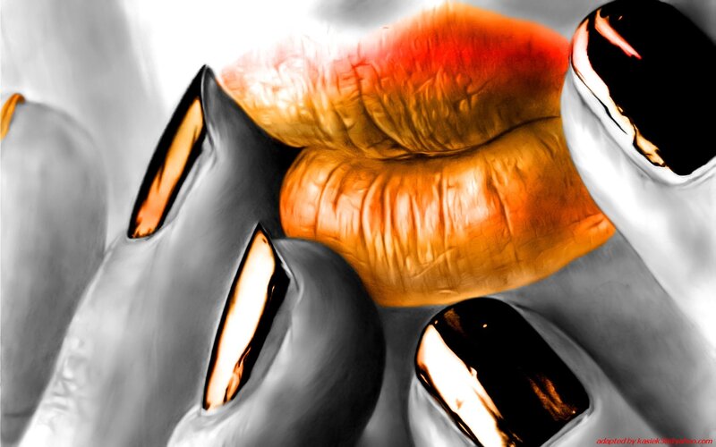 close-up of lips and nails