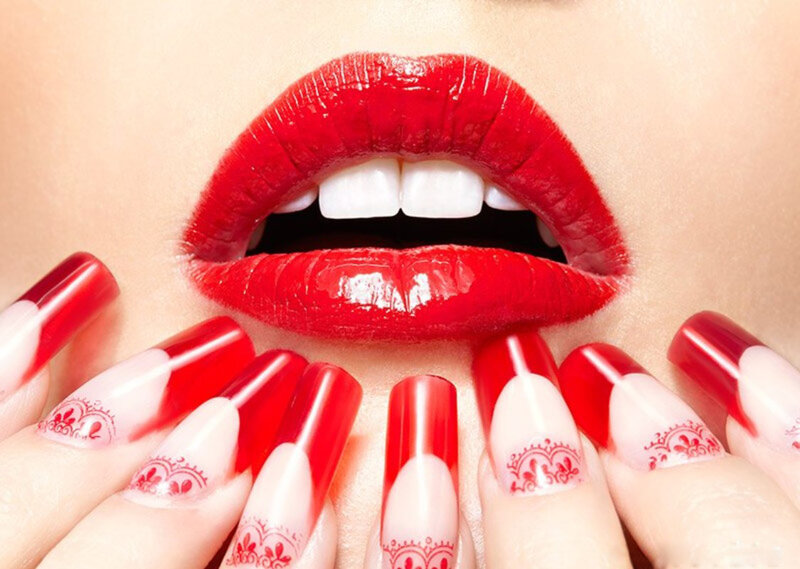 Close-up of Lips and Nails — Red, Dramatic