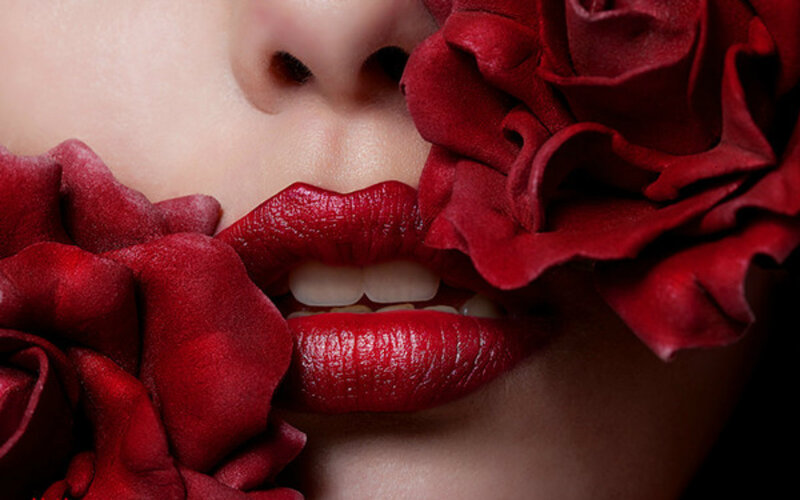 Close-up of Lips and Roses