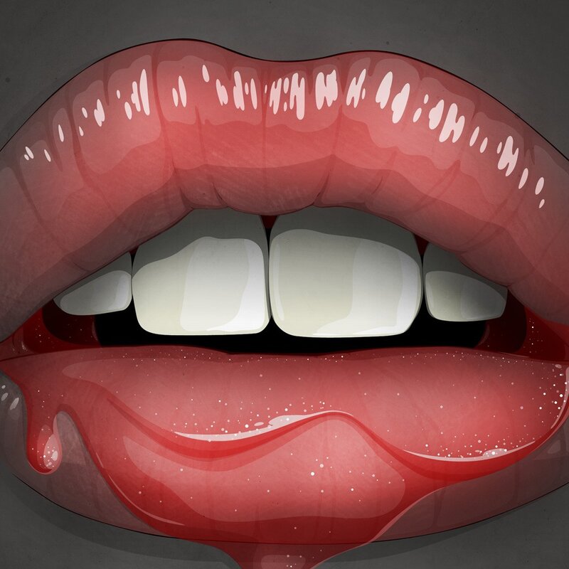 Close-up of Lips and Teeth — Red, Dramatic, Digital Art