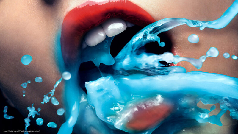 Close-up of Lips and Water — Red, Dramatic