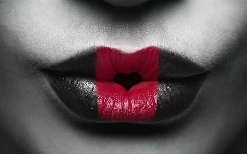 Close-up of Lips — Black, Dramatic, Photograph, Heart Shape