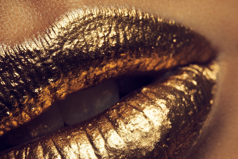 Close-up of Lips — Gold, Dramatic, Photograph