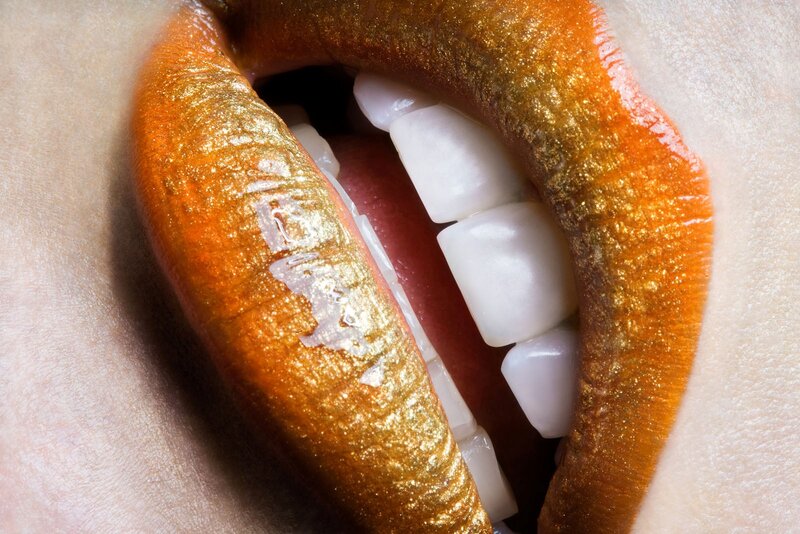 Close-up of Lips — Gold, Dramatic