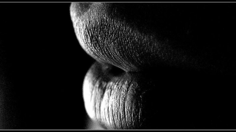 close-up of lips in black and white