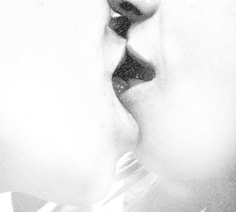 close-up of lips in black and white