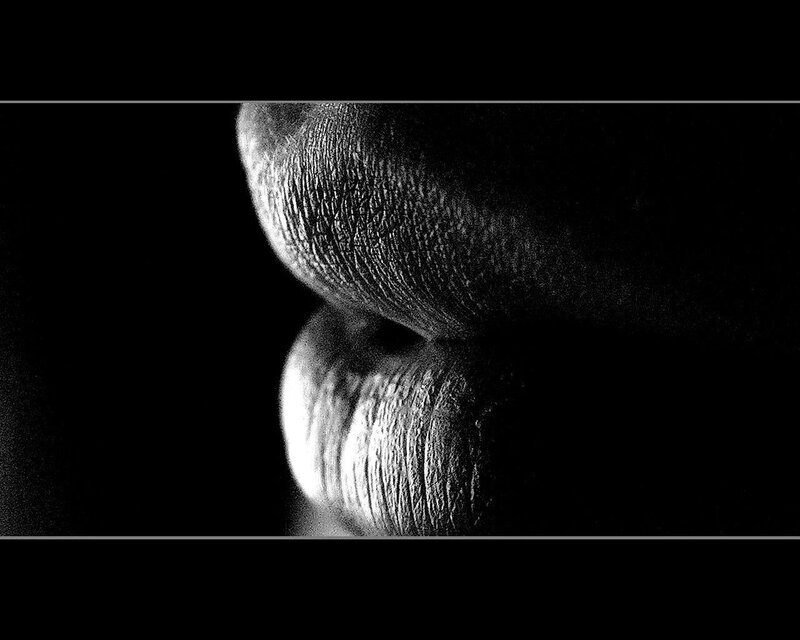 close-up of lips in black and white