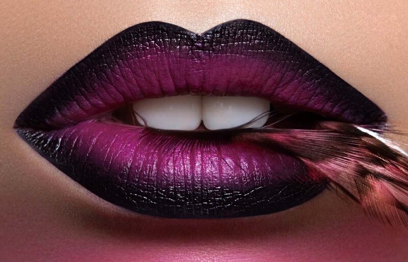 Close-up of Lips — Purple, Dramatic, Photograph, Feather