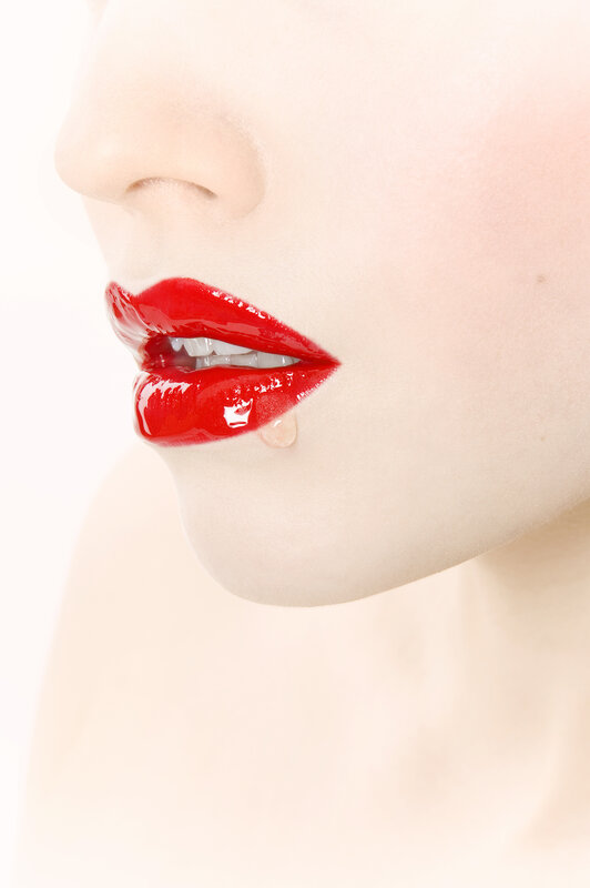 Close-up of Lips — Red, Dramatic, Photograph, Chin