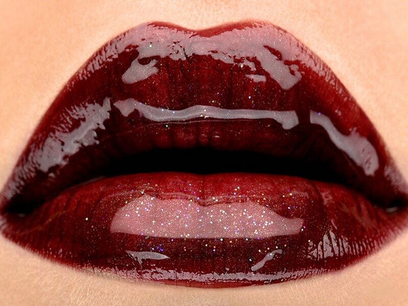 Close-up of Lips — Red, Dramatic, Photograph, Lipstick, Glitter, Brown, White