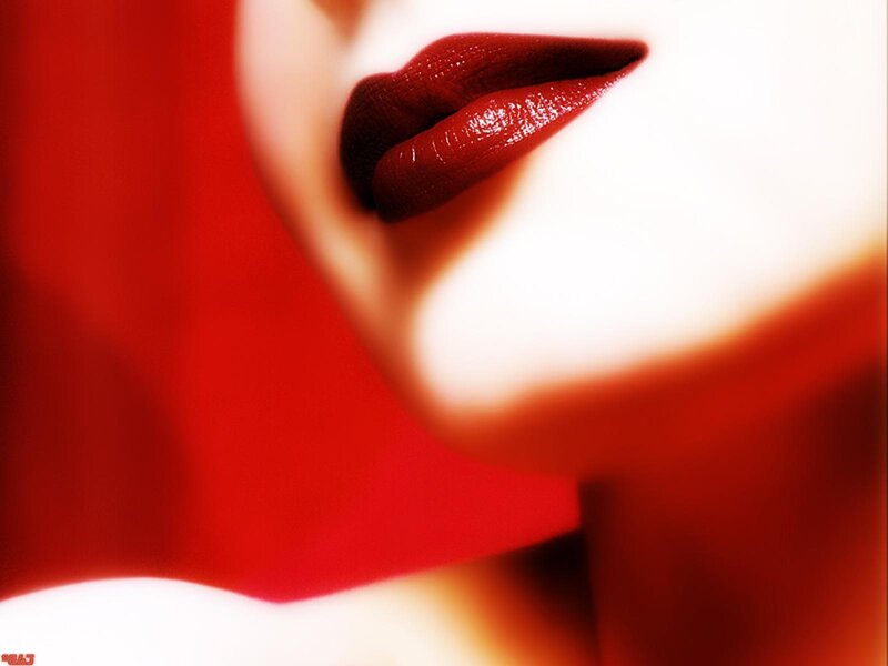 Close-up of Lips — Red, Dramatic, Photograph, Red Background