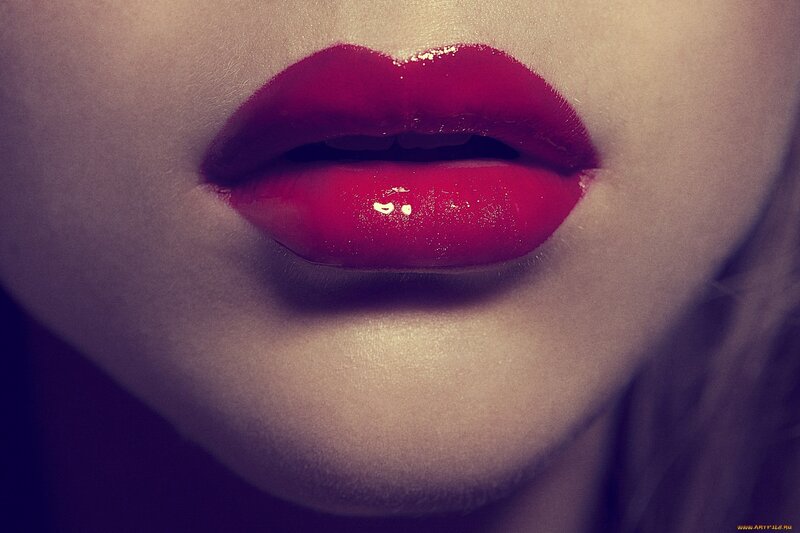 Close-up of Lips — Red, Dramatic, Photograph, Skin, Hair