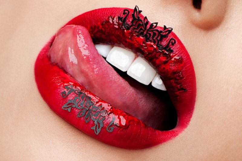 Close-up of Lips — Red, Dramatic, Photograph, Tongue